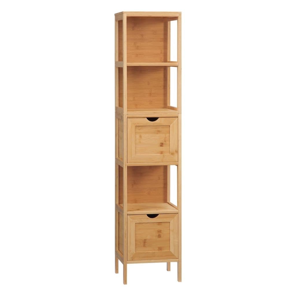 Badezimmerschrank, Beistellschrank aus Bambus, Hochschrank, Kippschutz